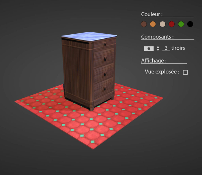 Customisation d'un meuble avec un configurateur 3D en ligne.
